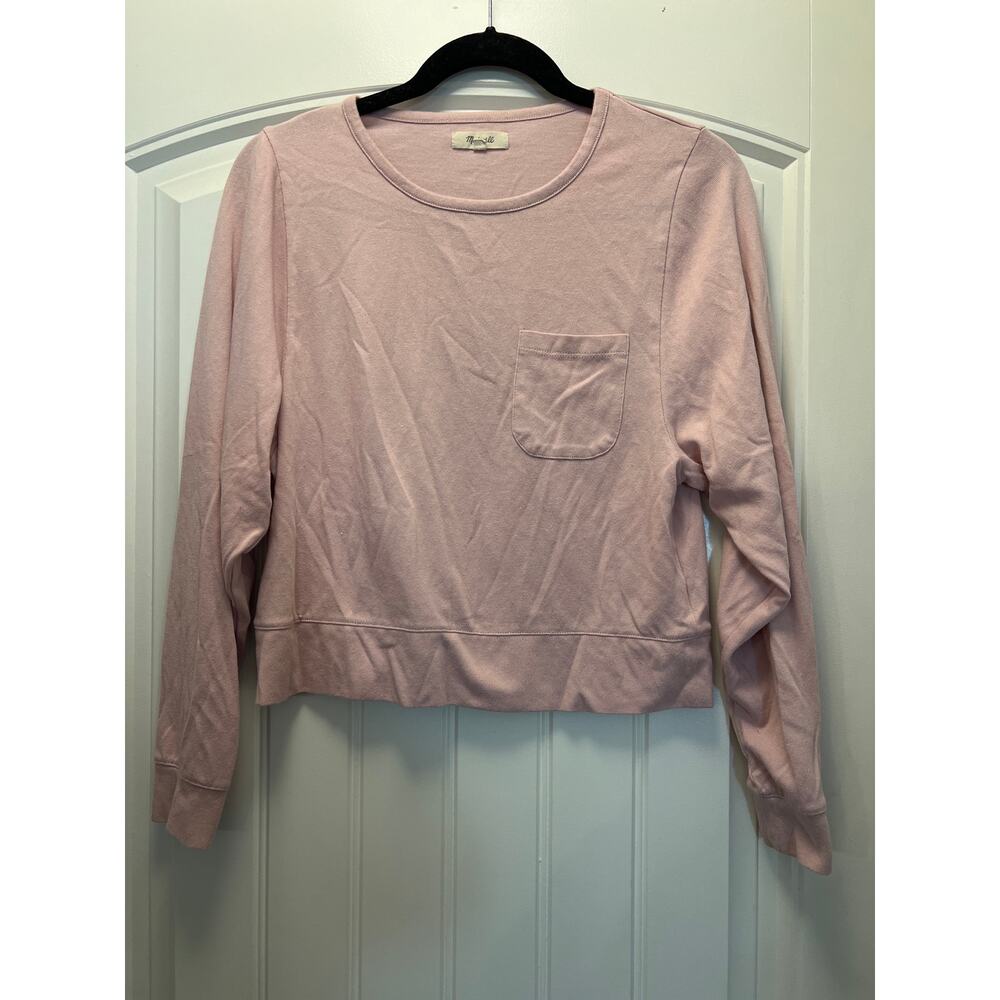 Madewell Women’s Crew Neck Long‎ Sleeve Pocket Pullover Sweater Top Size S Pink